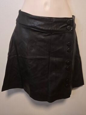 Zara Black Faux Leather Mini Skirt with Side Button Trim